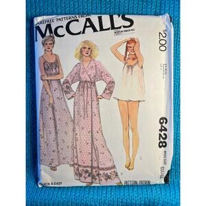 McCalls sewing pattern 6428 nightgown pajamas panties babydoll 1970s size small